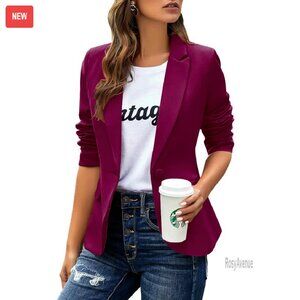 Slim Fit Blazer Long Sleeve Lapel Button Office Jacket Polyester Spandex